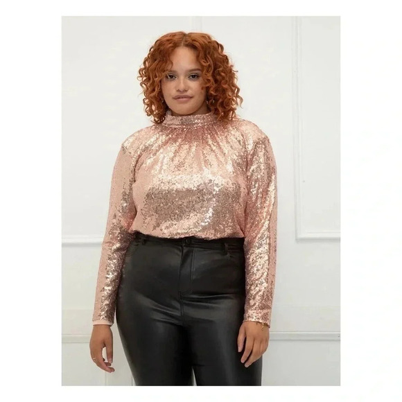 ELOQUII Elements Rose Gold Cowl Back Sequin Top Size 22 - Picture 1 of 8